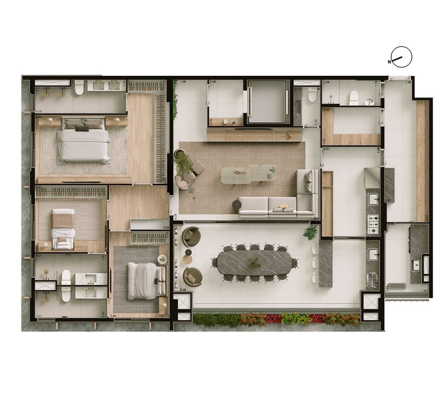 Planta padrão 194 m² - Final 02 - Torre Jatobá