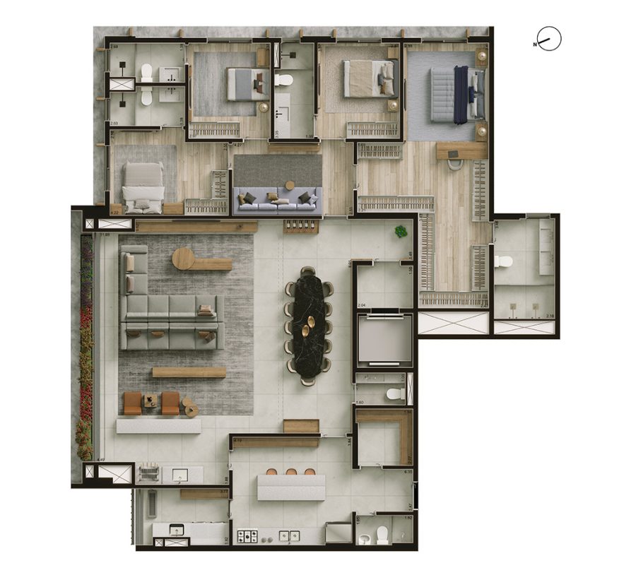 Planta padrão 237 m² - Final 01 - Torre Jatobá